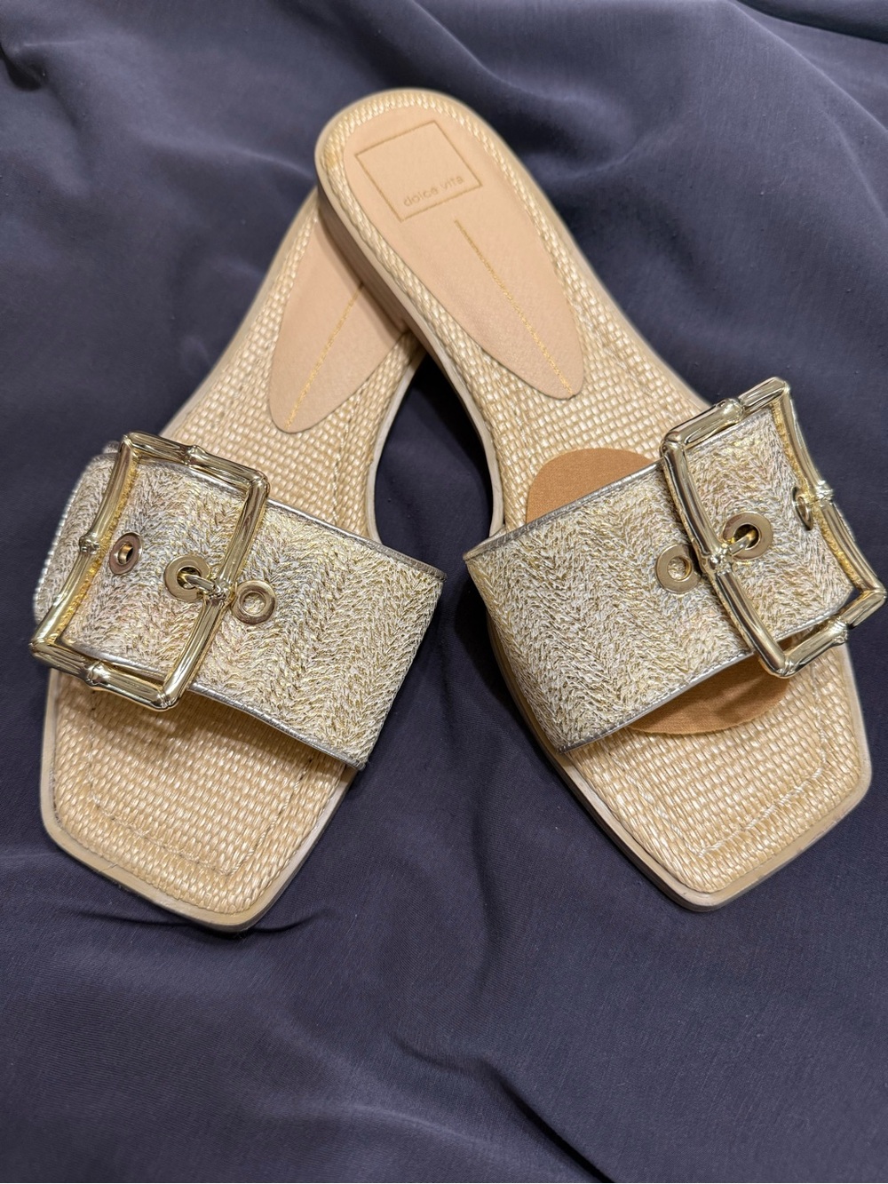 Dolce Vita Gold Woven Slide Sandals with Buckle
